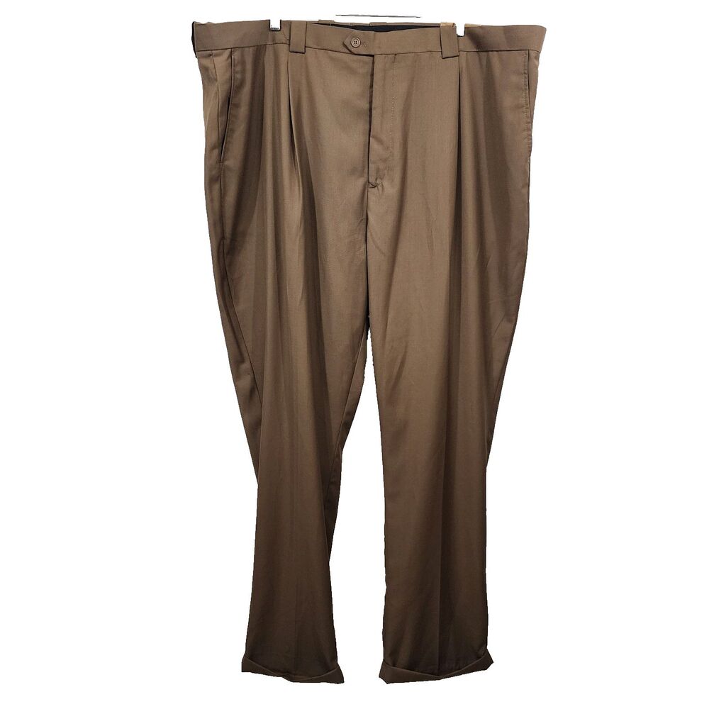 Steve Adams Gold Pleated Wide-leg Dress Pants Brown NWT Mens Big W50 L34